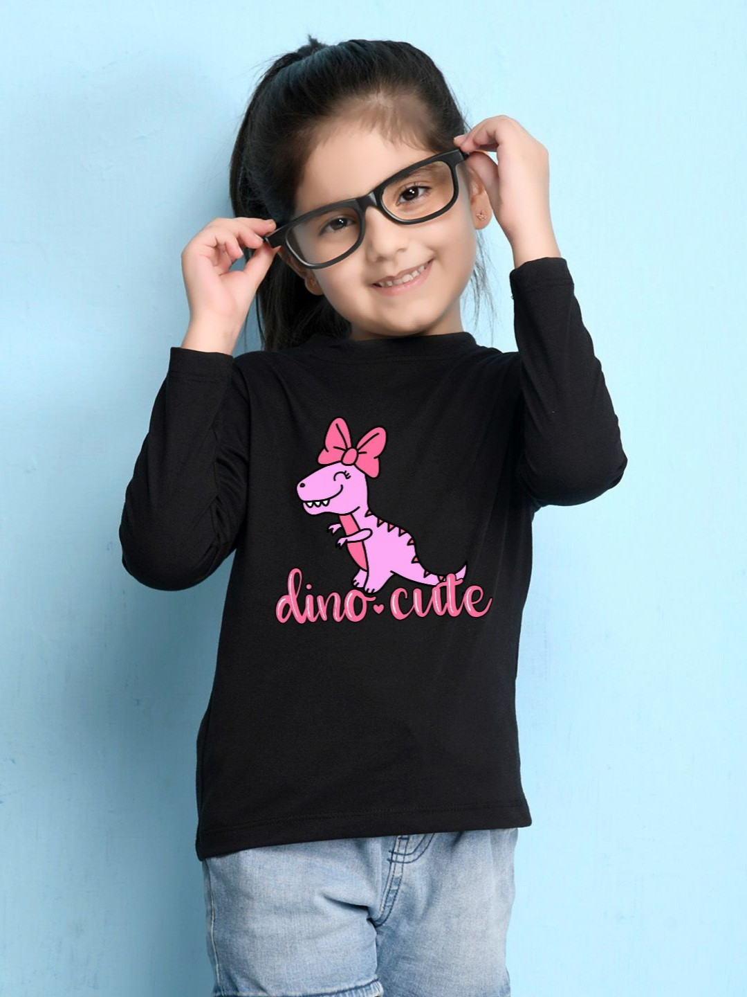

NUSYL Girls Graphic Printed Round Neck Cotton T-shirt, Black