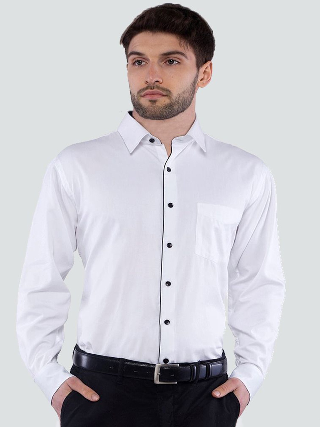 

ASCIIBLUES Men Cotton Spread Collar Shirt, White