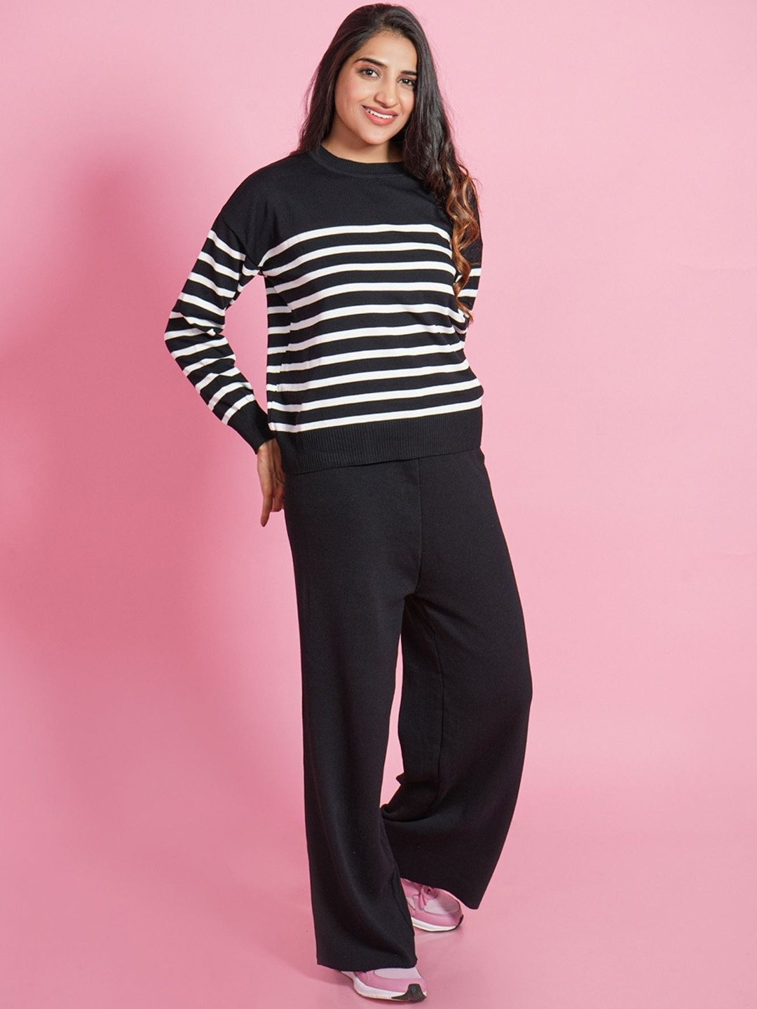 

ANSEE by Addery Striped Sweatshirt With Trousers, Black
