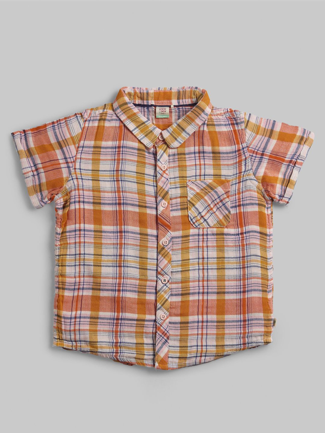 

Ed-a-Mamma Baby Boys Cutaway Collar Tartan Checked Cotton Casual Shirt, Off white