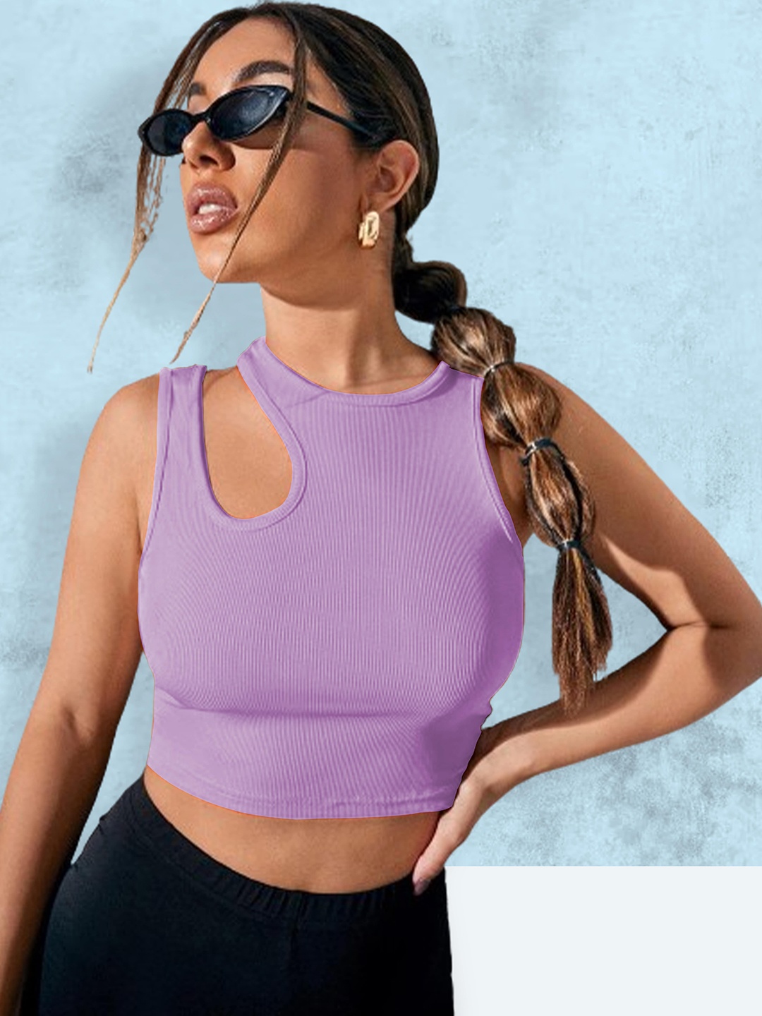 

Swaranjali Women Solid Shoulder Straps Top, Lavender