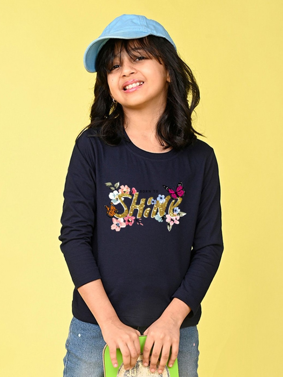 

NUSYL Girls Graphic Printed Round Neck Cotton T-shirt, Blue