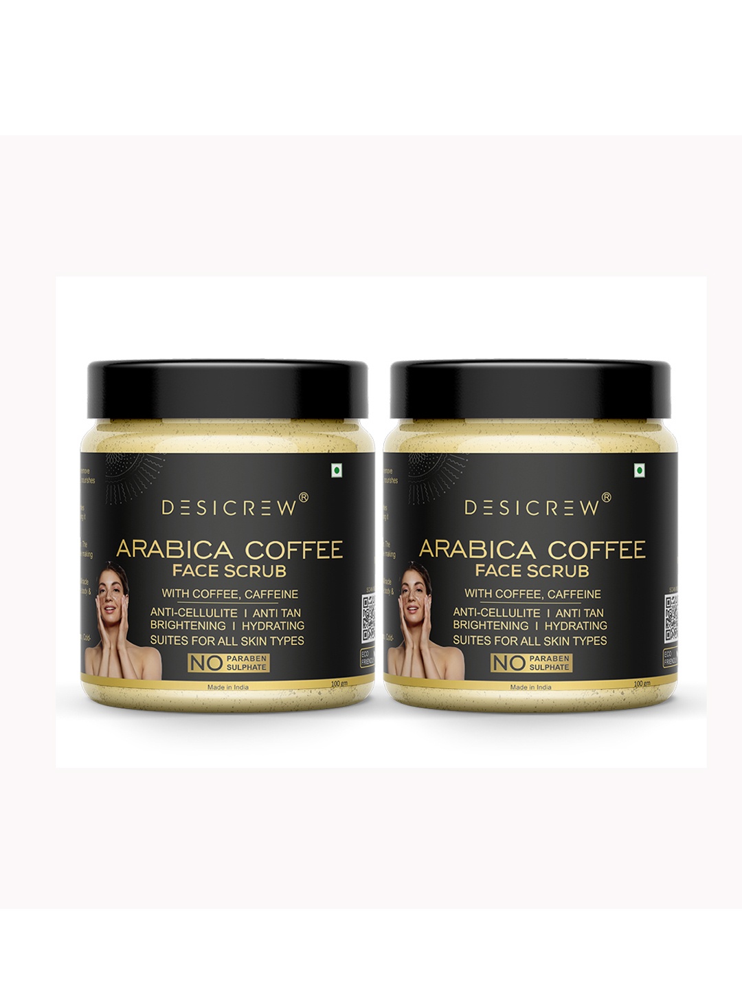

Desi Crew Set Of 2 Arabica Coffee Face Scrub With Caffeine-100g Each, Brown