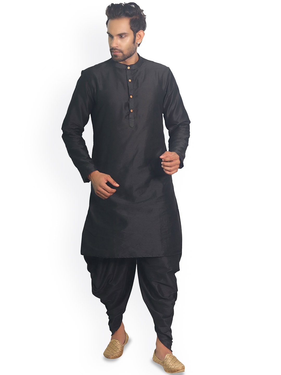 

House of Aqss Band Collar Straight Kurta, Black