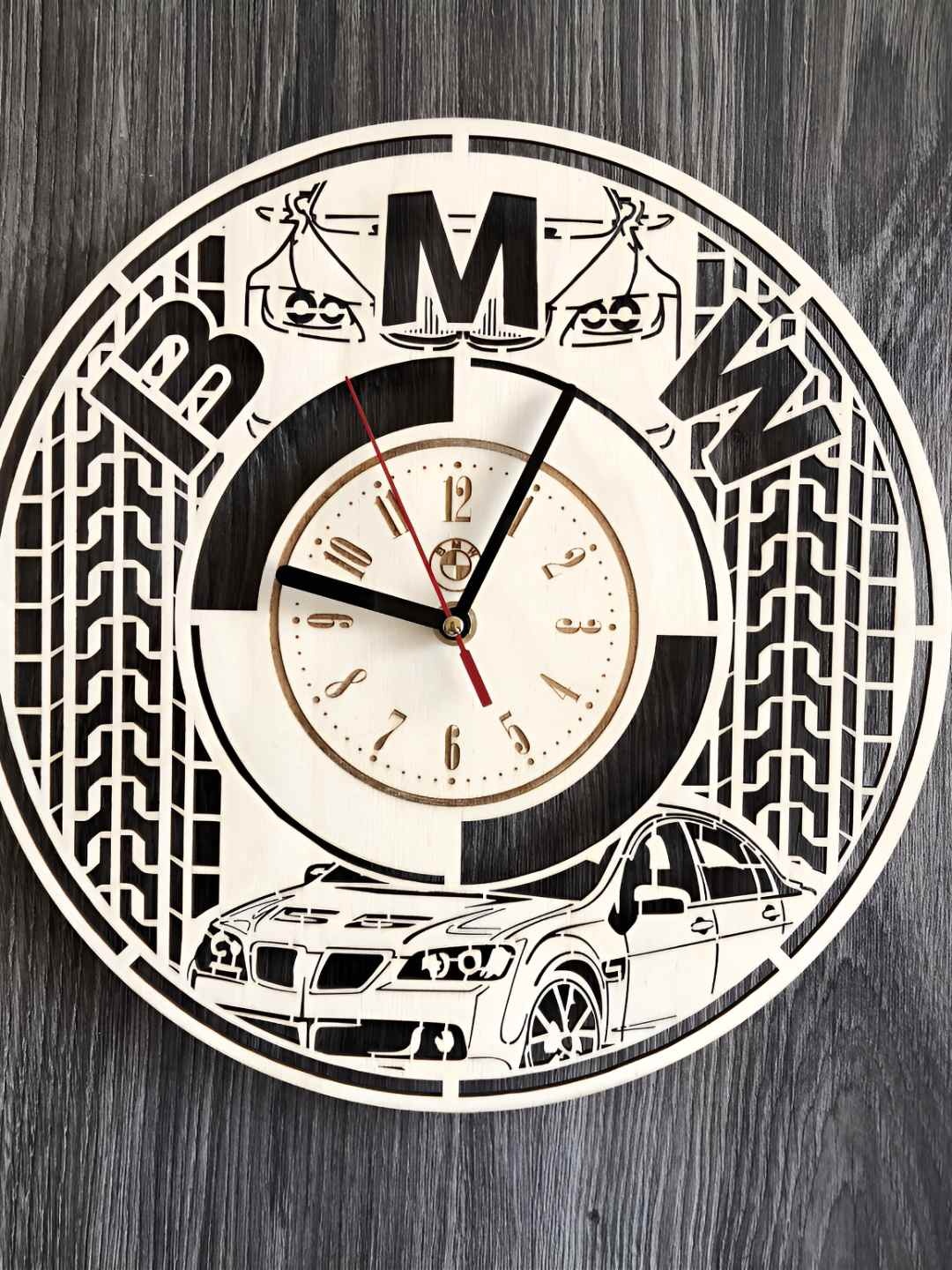 

QEZNEF Beige & Black Printed Round Analogue Wooden Wall Clock Without Glass