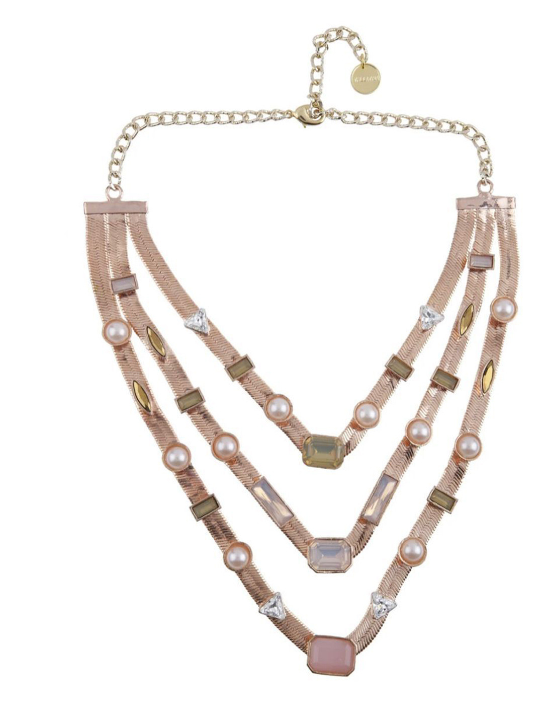 

VALLIYAN BY NITYA 18KT Rose Gold-Plated Stone Studded Three Layered Floral Candy Necklace
