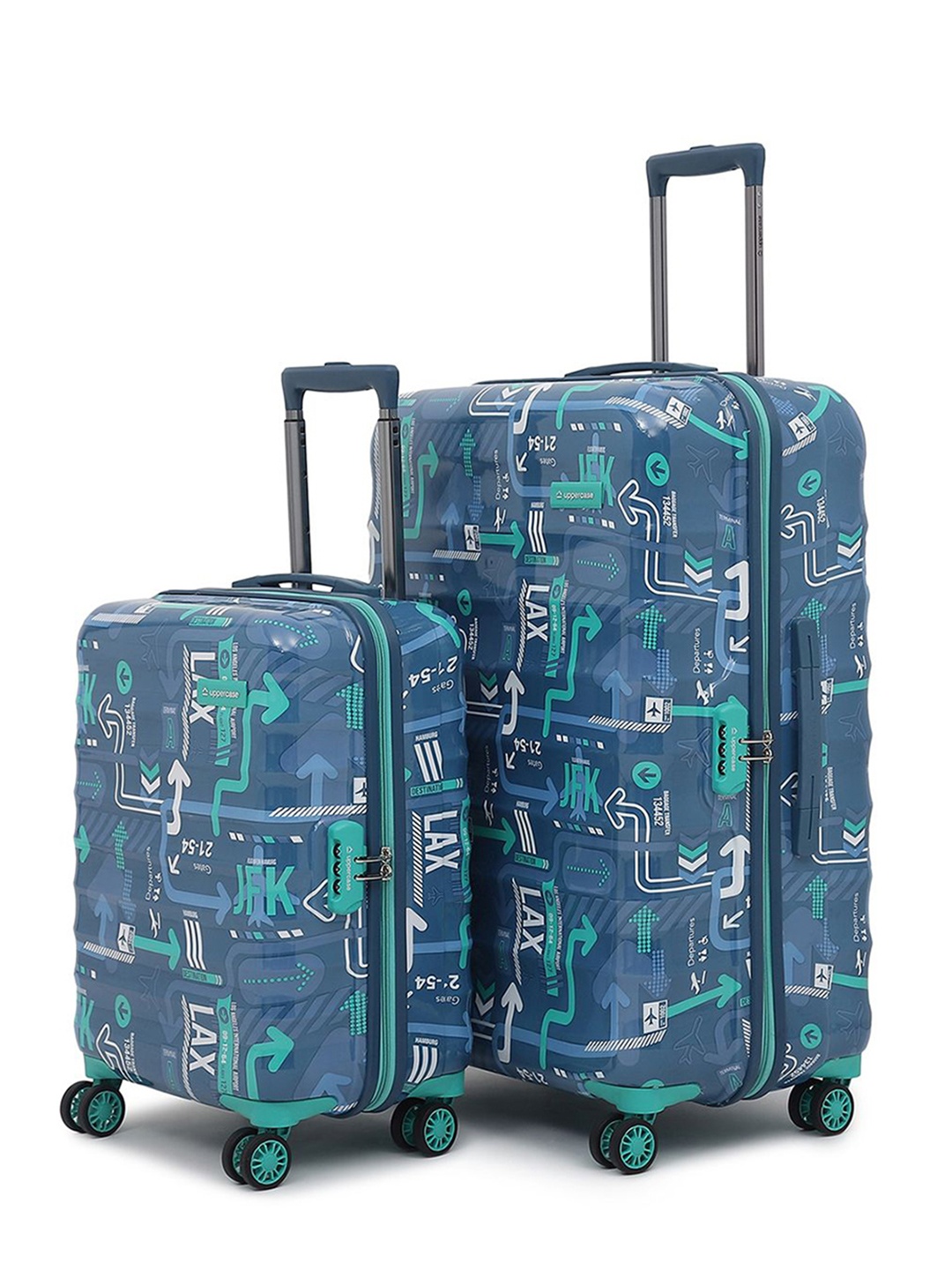 

uppercase JFK Set Of 2 Printed Hard-Sided Large Trolley Bag, Blue