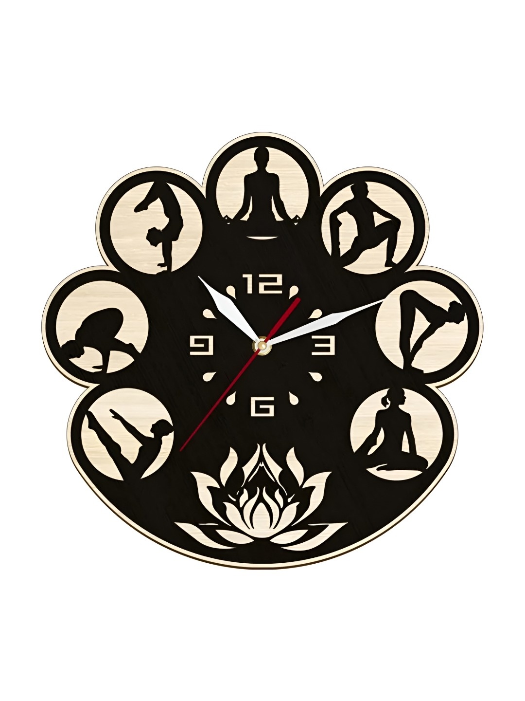 

QEZNEF Beige & Brown Yoga Textured Analogue Contemporary Abstract Shaped Wooden Wall Clock