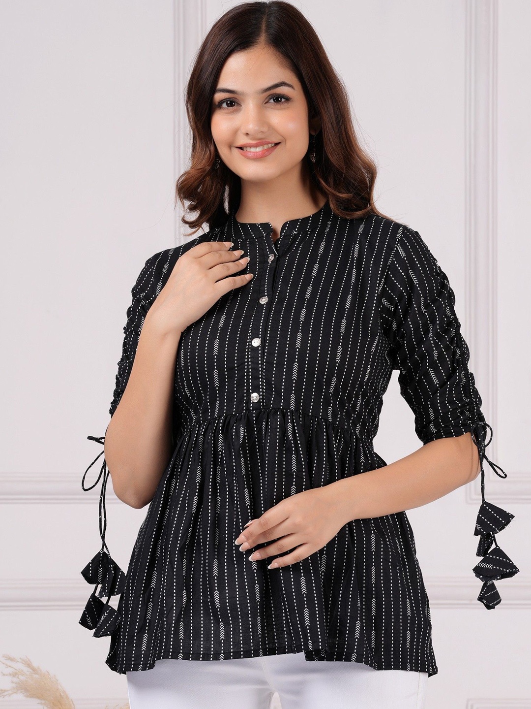 

Royal Marque Women Cotton Printed Empire Top, Black