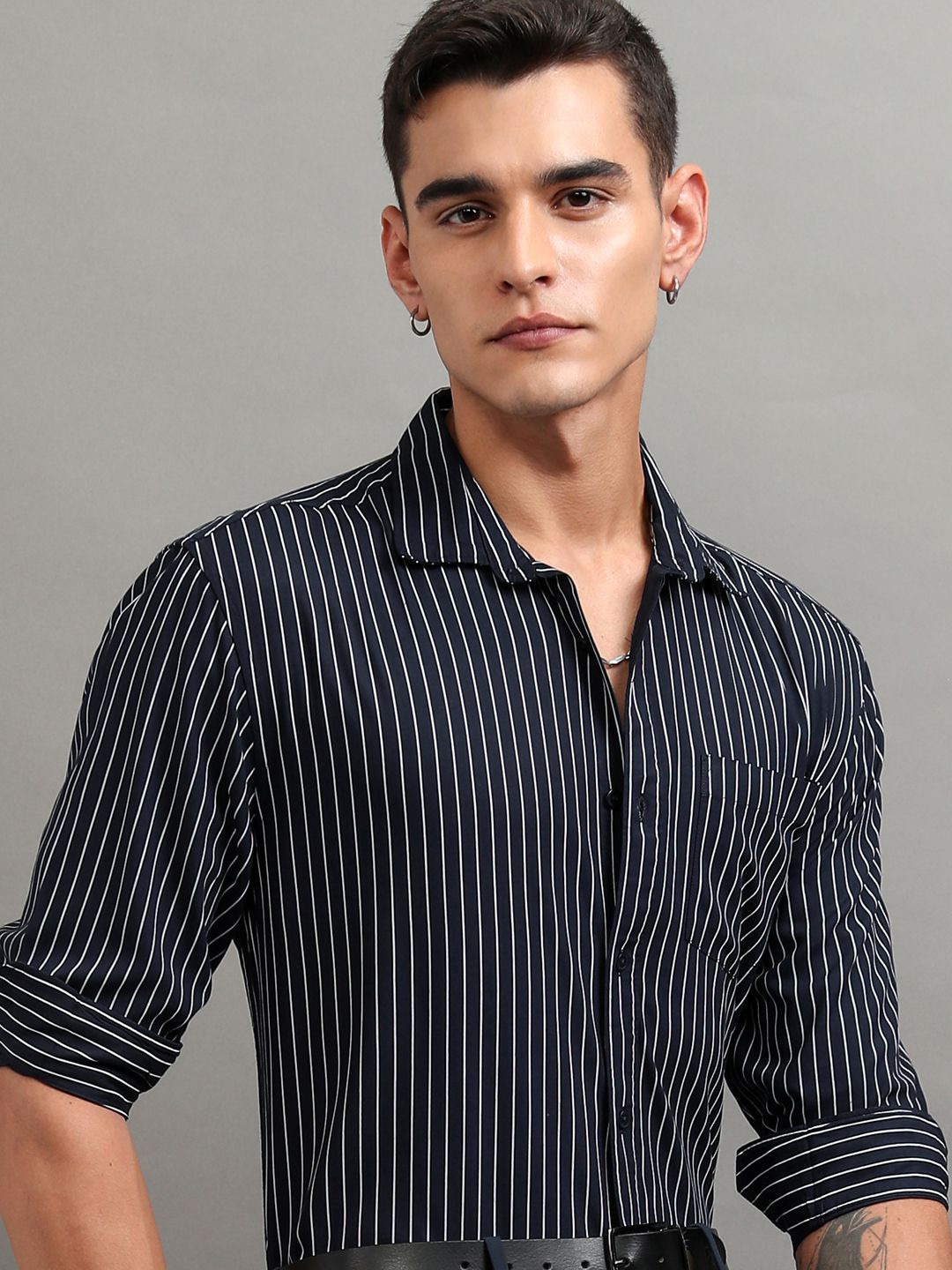 

HIGHLANDER Men Printed Striped Relaxed Shirt, Blue