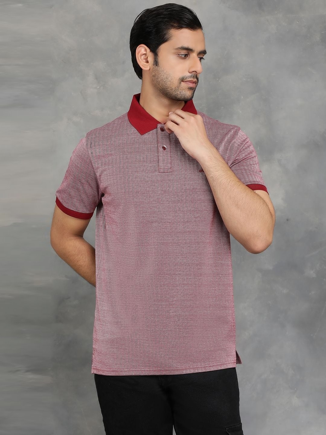 

JADE BLUE Men Polo Collar Pockets T-shirt, Red