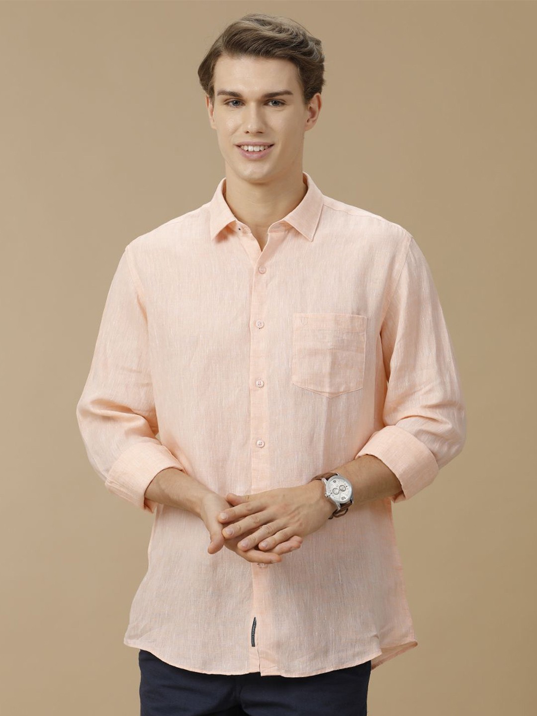 

Linen Club Men Contemporary Solid Slim Fit Casual Shirt, Orange