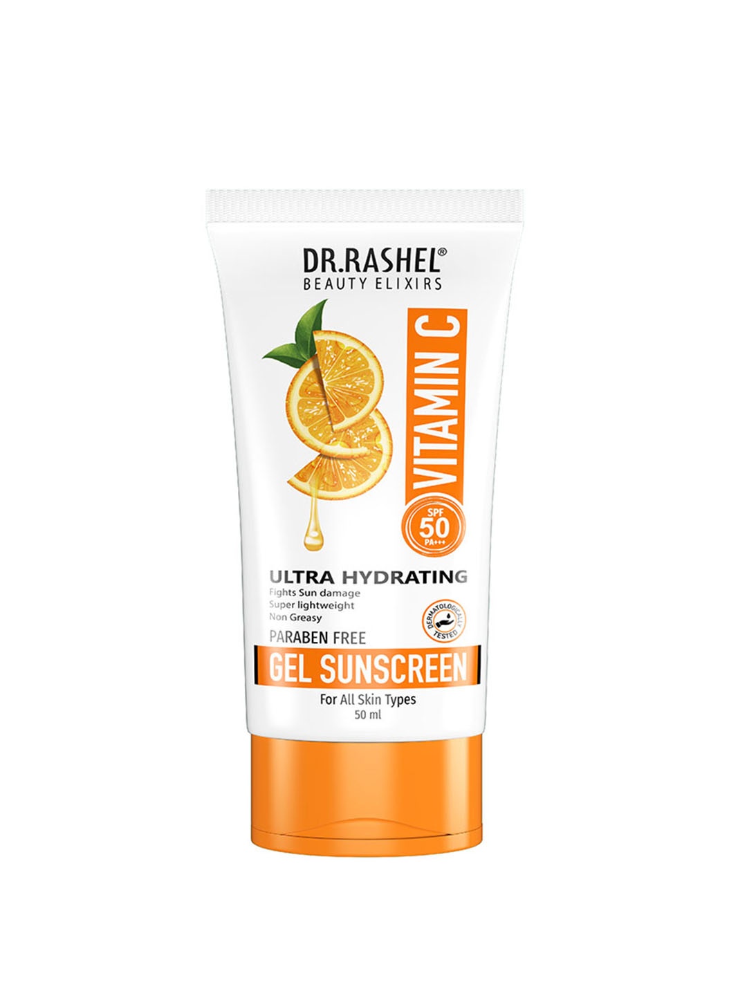 

DR.RASHEL Ultra Hydrating Vitamin C SPF 50 PA+++ Face & Body Gel Sunscreen 50 ml, Orange