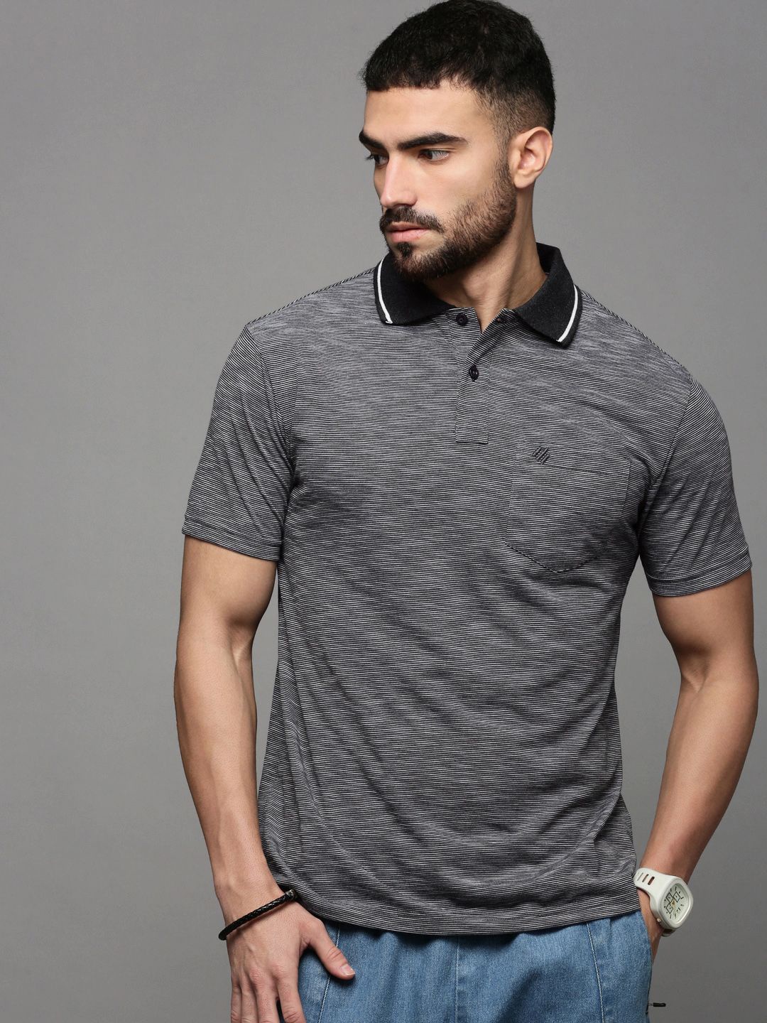 

ONN Men Abstract Printed Polo Collar Cotton T-shirt, Black