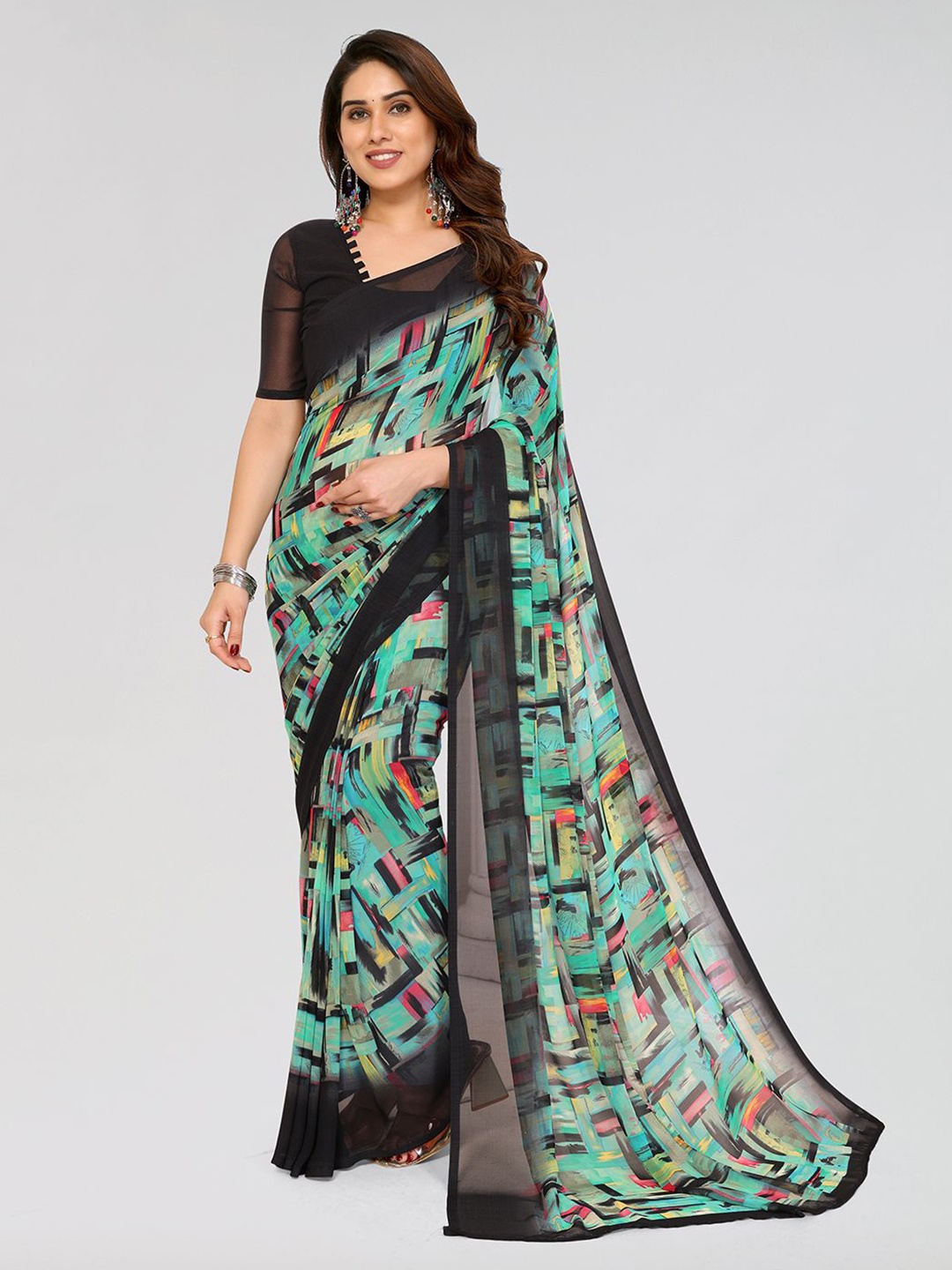 

ANAND SAREES Abstract Printed Saree, Blue