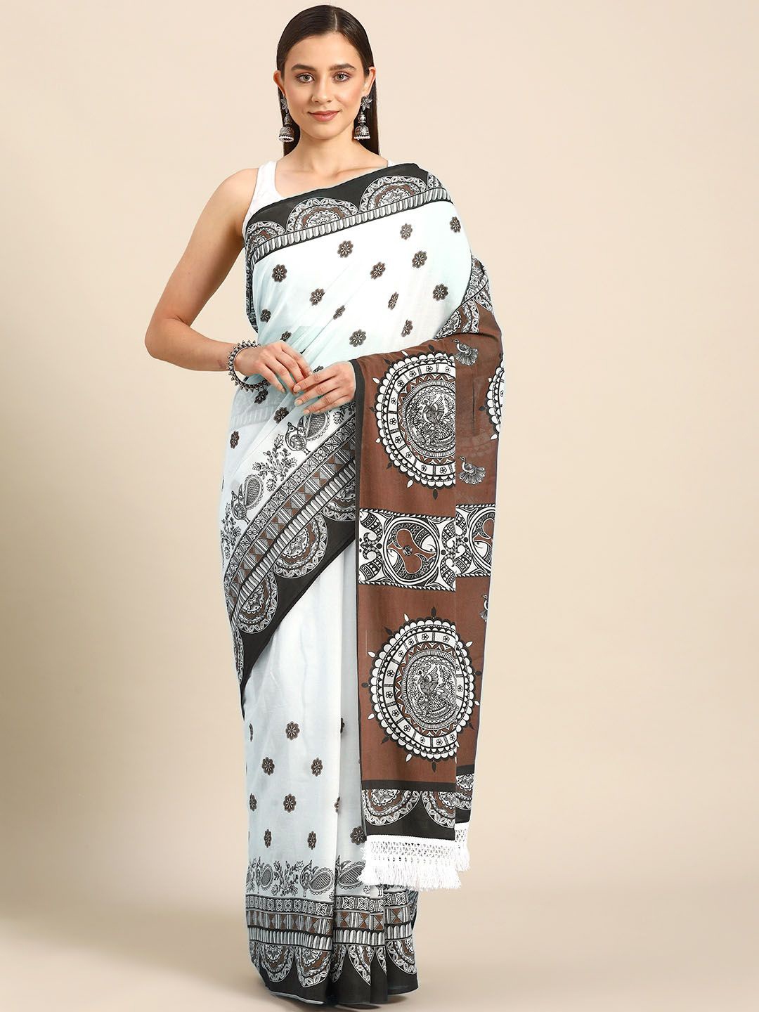 

BUTA BUTI Ethnic Motifs Printed Pure Cotton Saree, Rust
