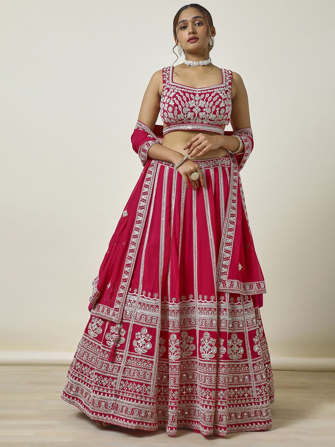 

Soch Embroidered Sequinned Ready to Wear Lehenga & Blouse With Dupatta, Pink