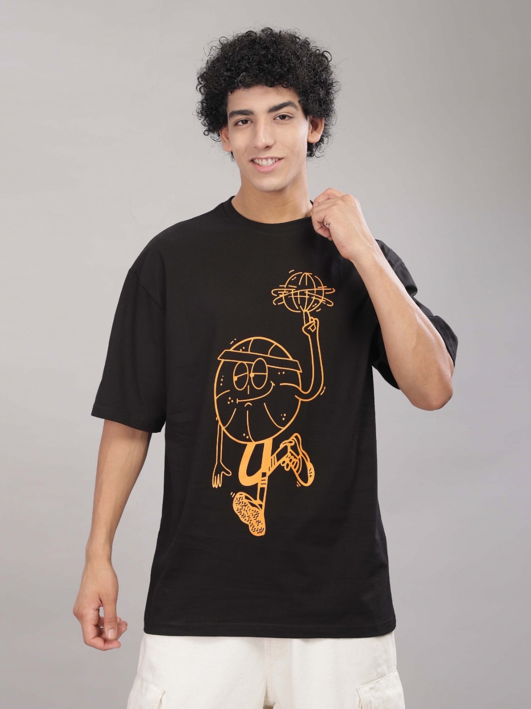 

TOMHIDDLE Men Graphic Printed Round Neck Cotton Oversized T-shirt, Black