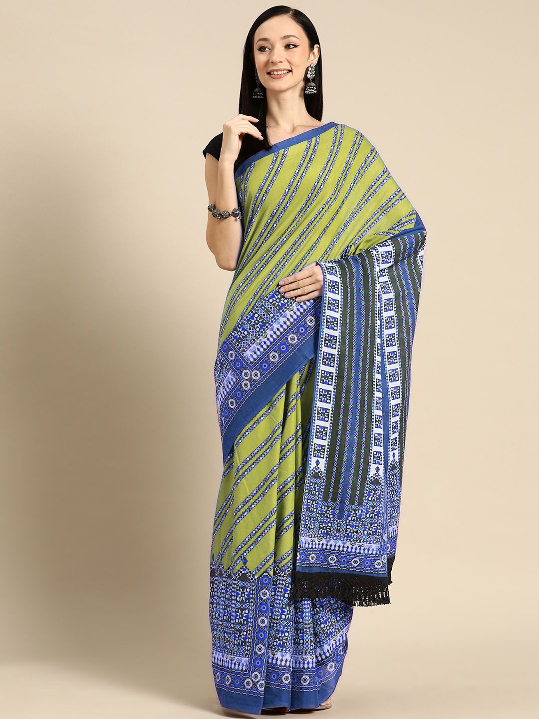 

BUTA BUTI Women Pure Cotton Printed Saree, Green