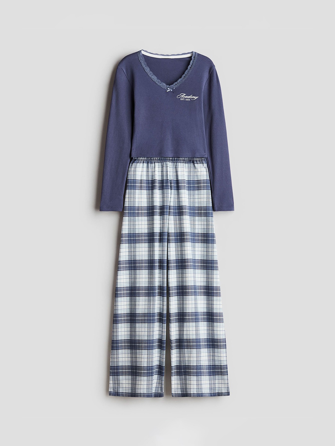 

H&M Girls Checked Jersey Night Suits, Navy blue