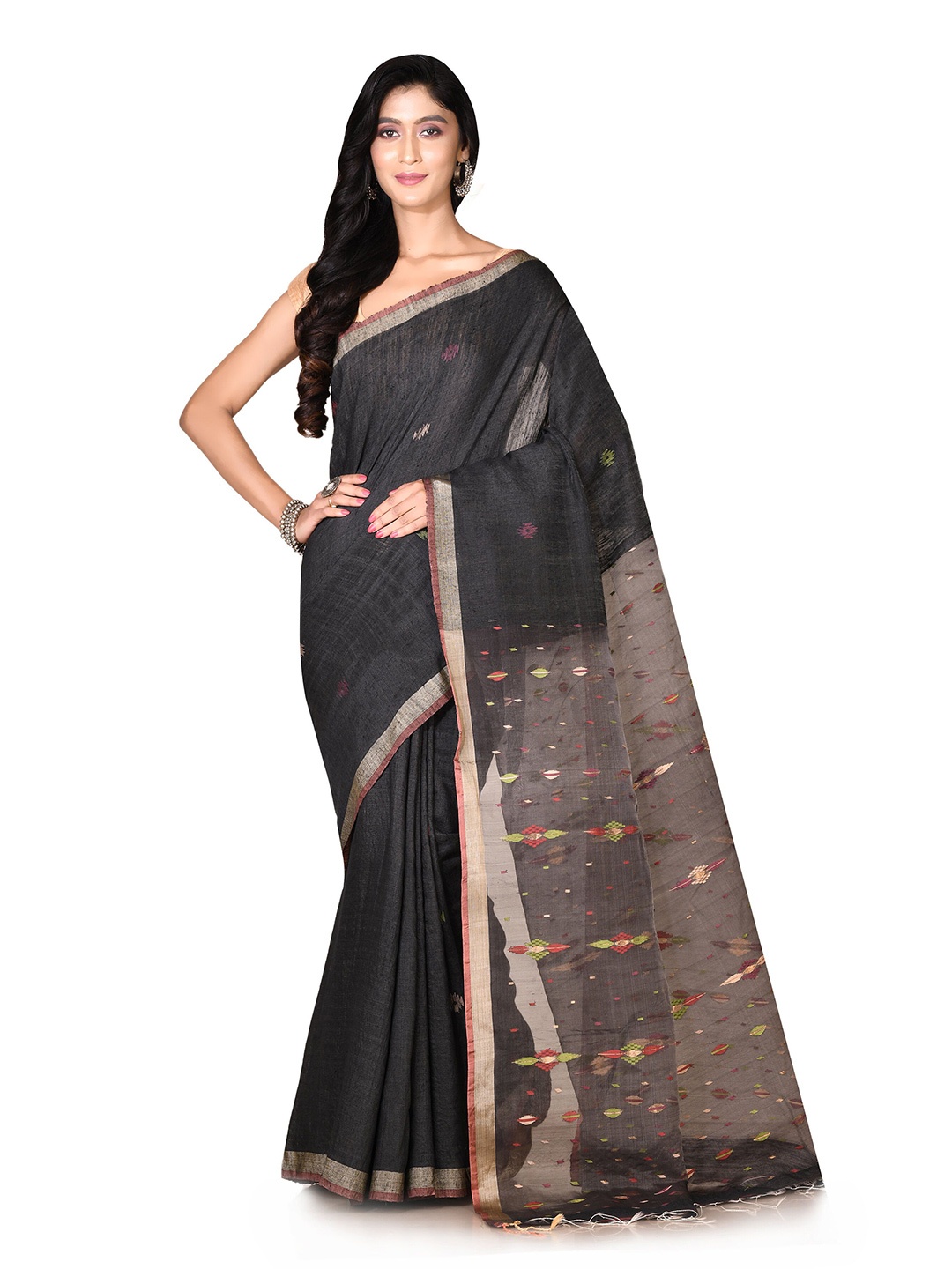 

SPRISH Ethnic Motifs Zari Pure Silk Banarasi Saree, Black