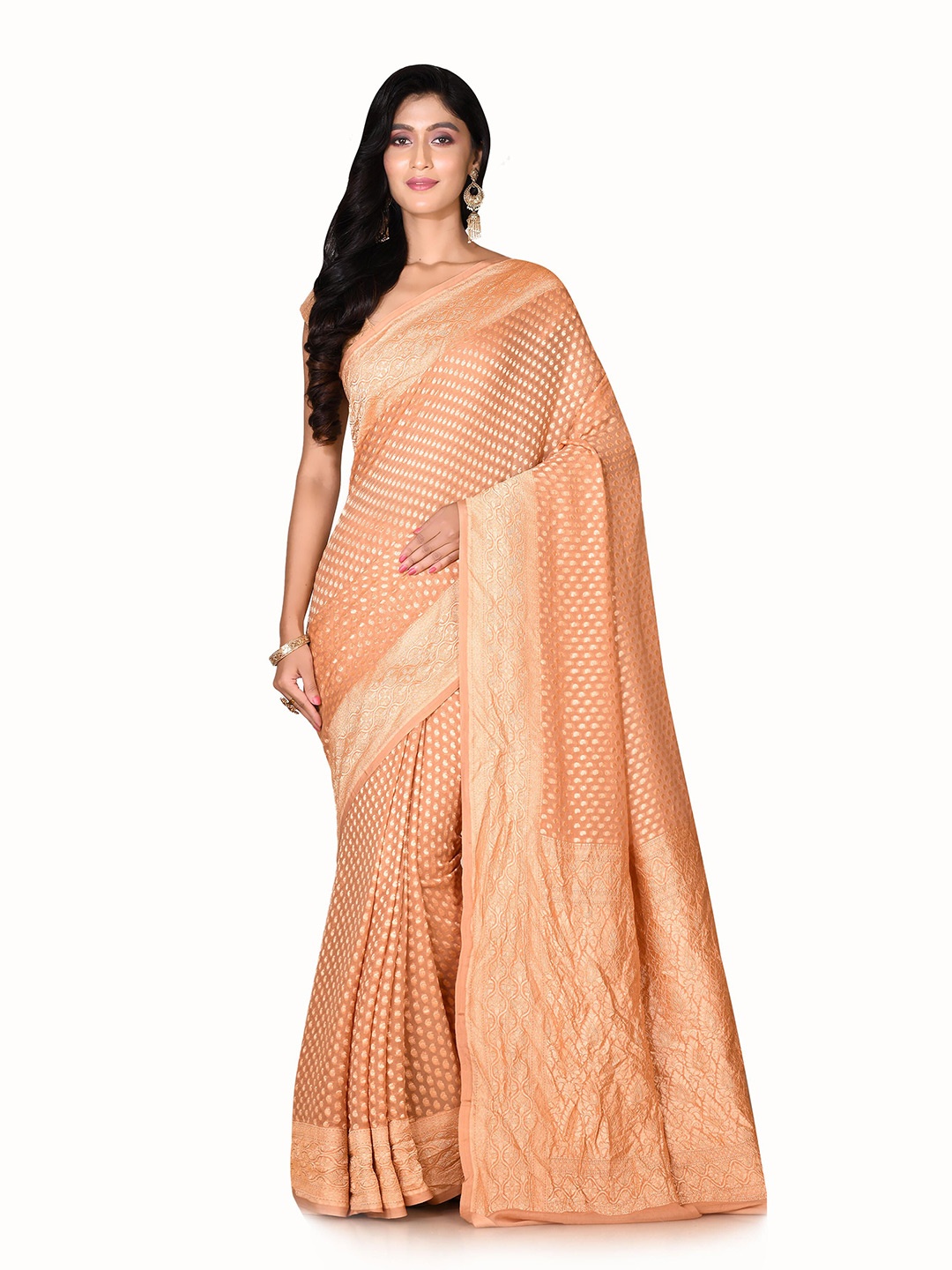 

SPRISH Ethnic Motifs Zari Pure Silk Dabu Saree, Gold