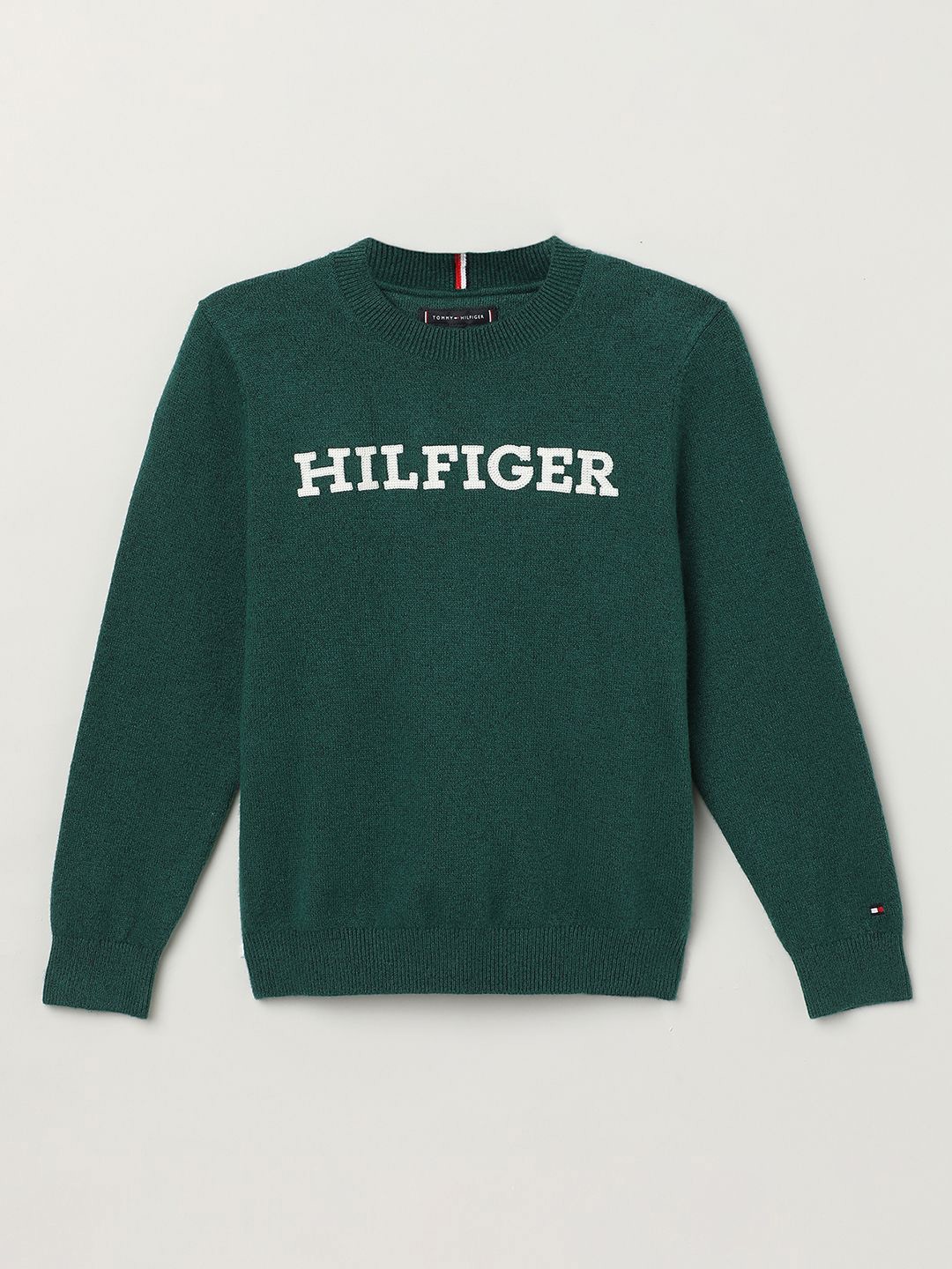 

Tommy Hilfiger Boys Typography Printed Cotton Pullover, Green