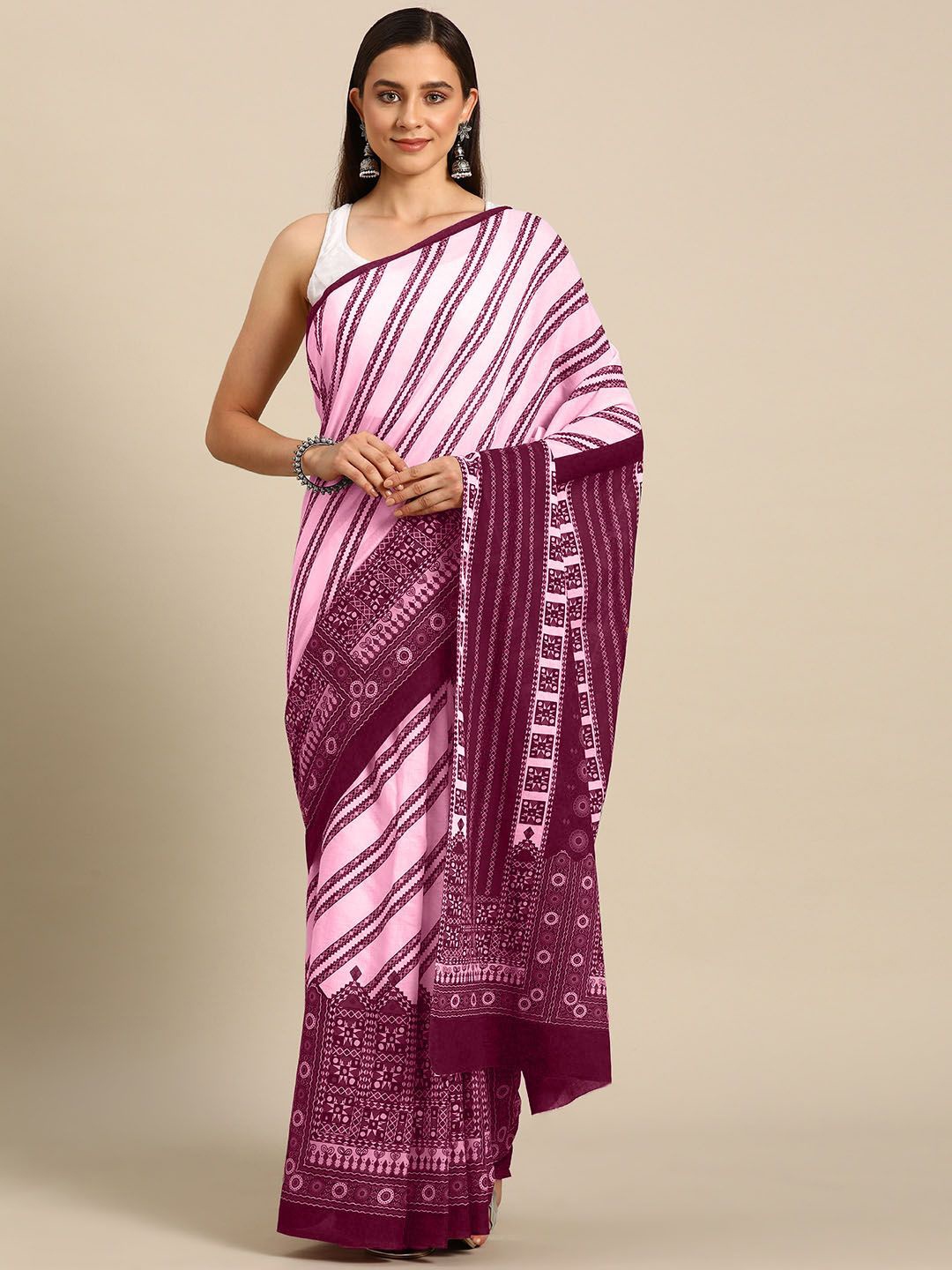 

BUTA BUTI Printed Pure Cotton Saree, Pink