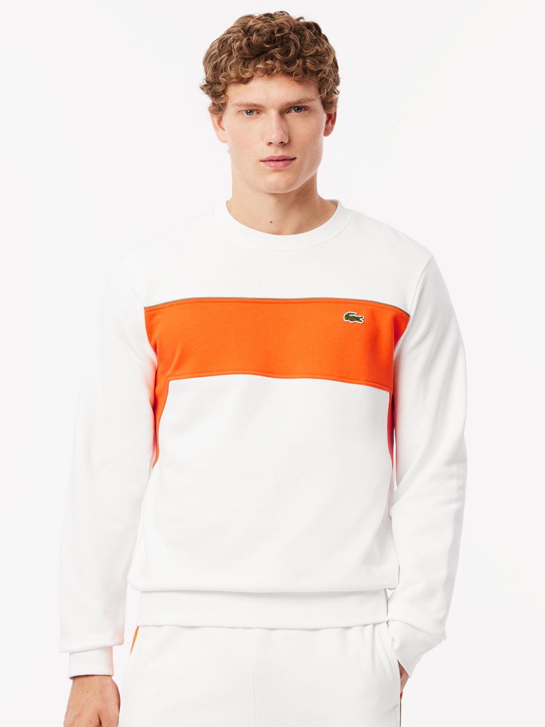 

Lacoste Men Abstract Printed Round Neck Cotton Pullover Sweatshirt, White