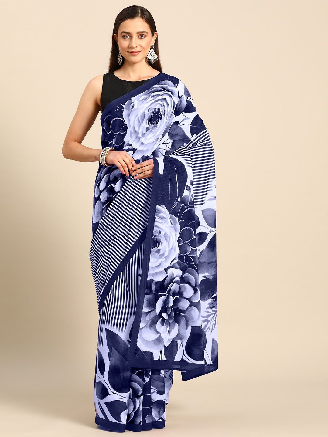 

BUTA BUTI Floral Printed Pure Cotton Saree, Blue