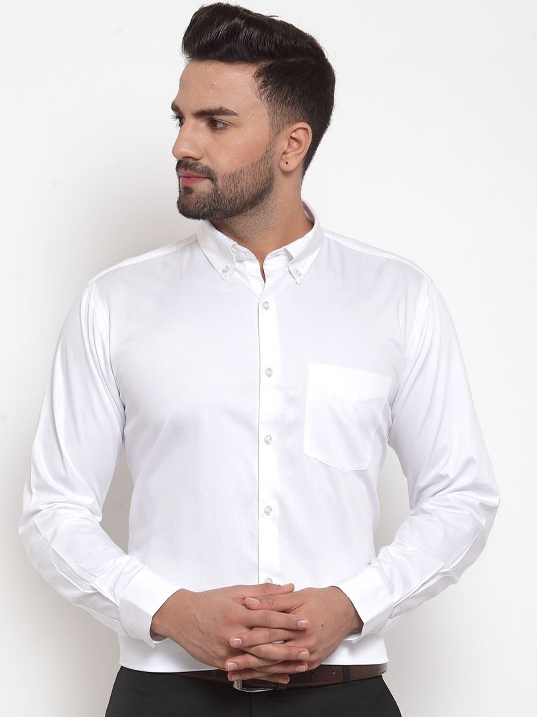 

ASCIIBLUES Men Button-Down Collar Solid Cotton Casual Shirt, White