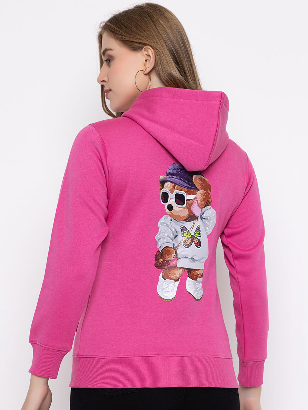 

Cheribell Women Solid Hood Pullover Sweatshirt, Pink