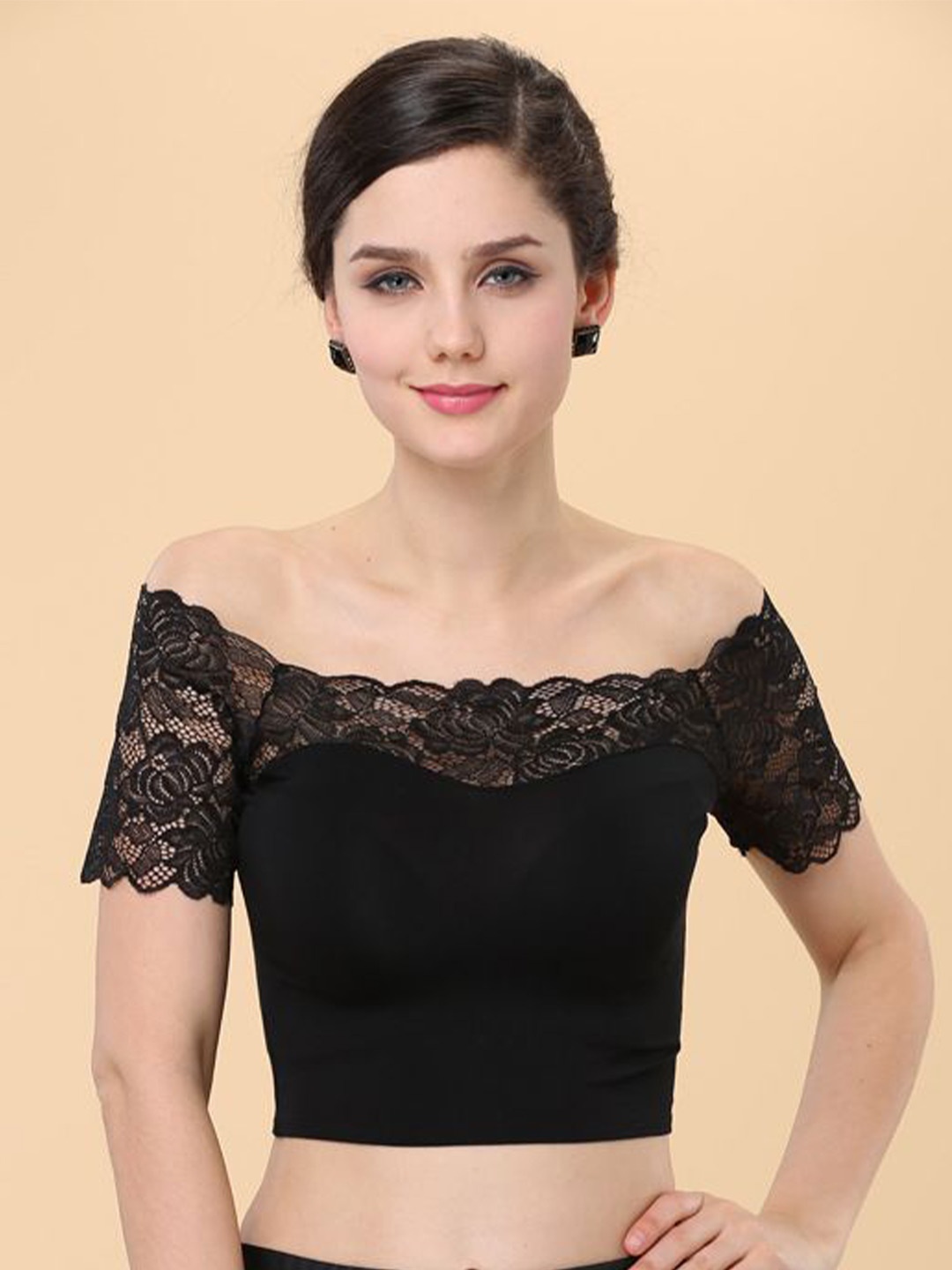 

Fabme Floral Bralette Full Coverage Heavily Padded Bra, Black