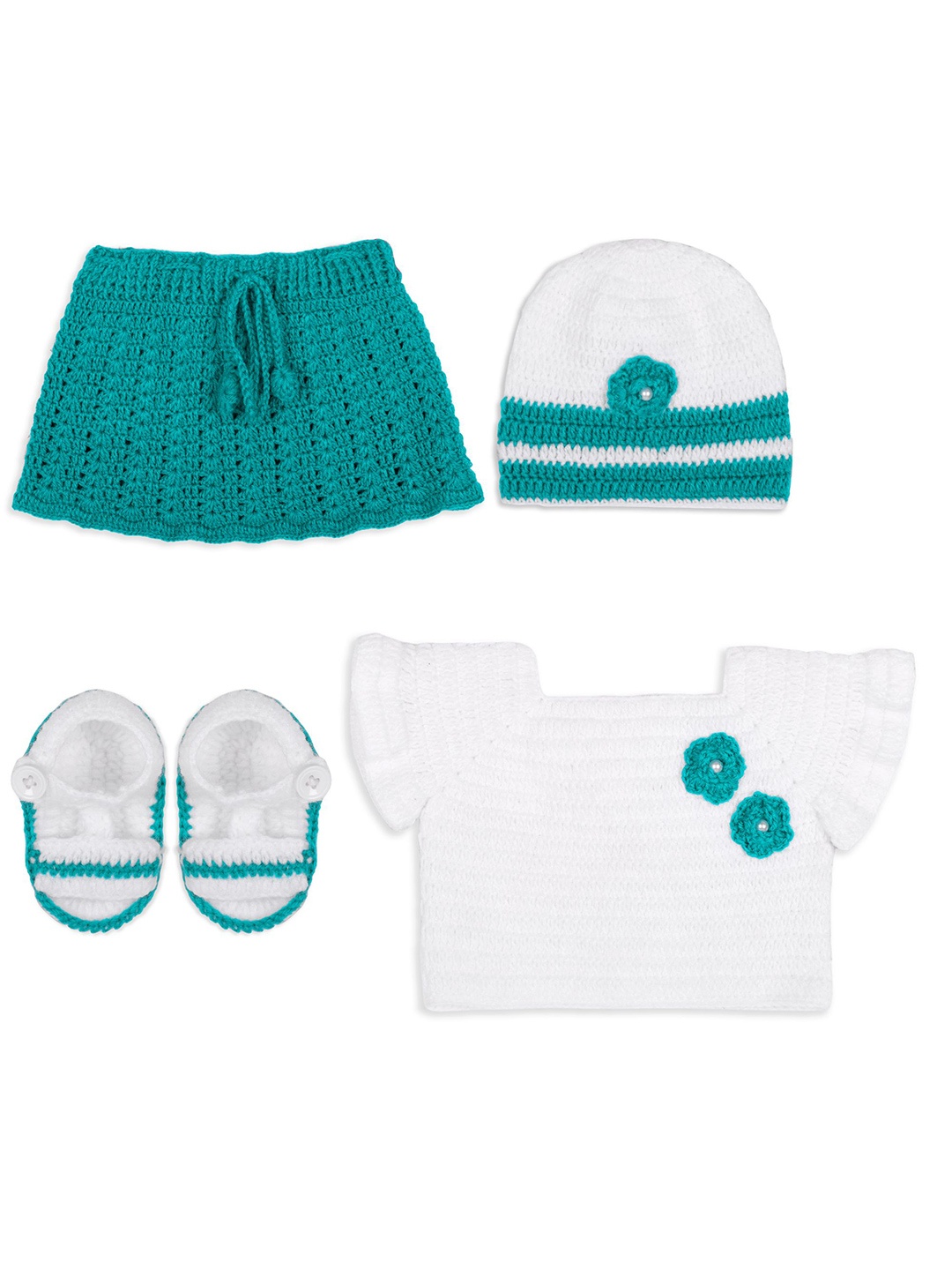 

WINDROP SOLUTIONS Girls Self Design Knitted Skirt with Top and Cap & Shoes, Teal