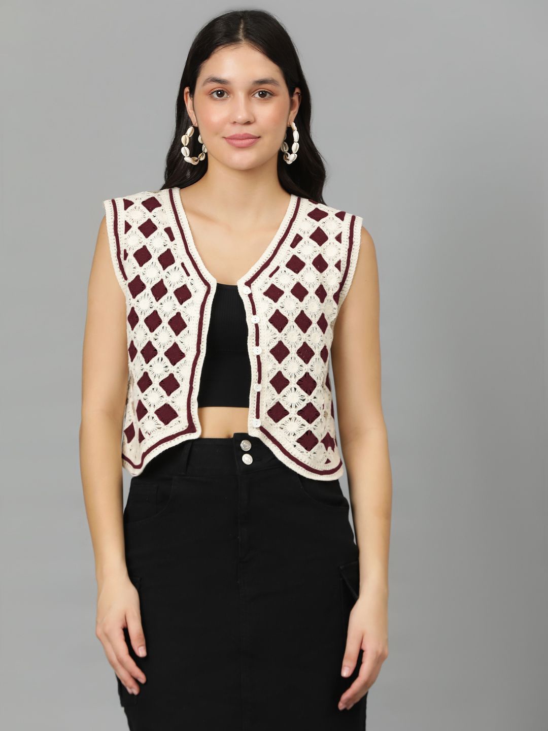 

Kotty Women Solid High Neck Top, Brown