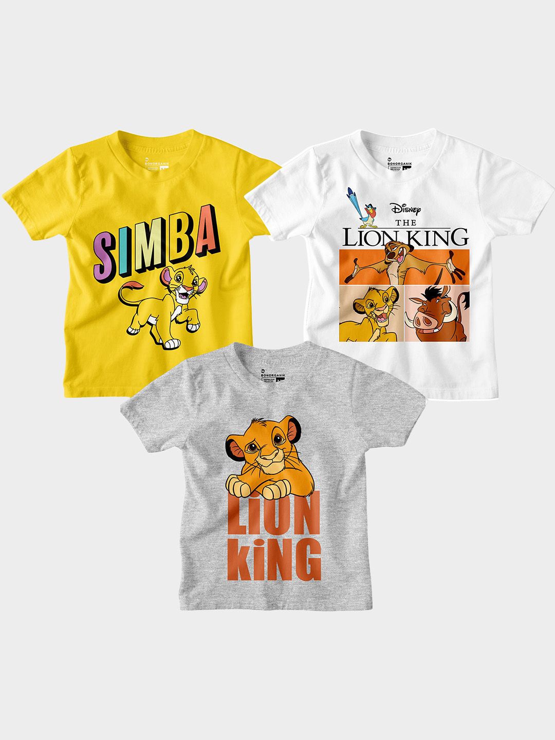 

BonOrganik Boys Pack Of 3 Graphic Printed Round Neck Cotton T-shirts, Yellow
