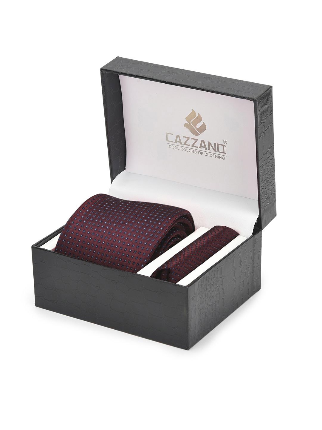 

Cazzano Men Accessory Gift Set Of Tie & Pocket Square, Burgundy