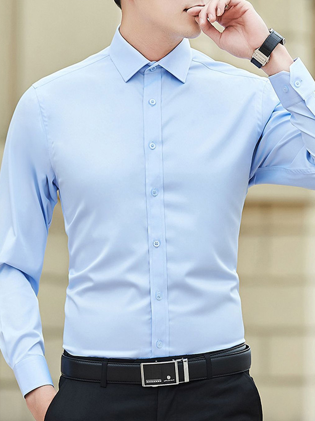 

StyleCast Men Spread Collar Solid Linen Casual Shirt, Blue