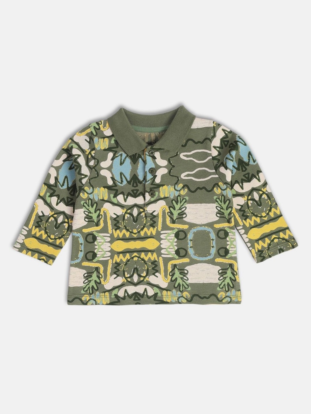 

MINI KLUB Boys Abstract Printed Polo Collar Cotton T-shirt, Olive