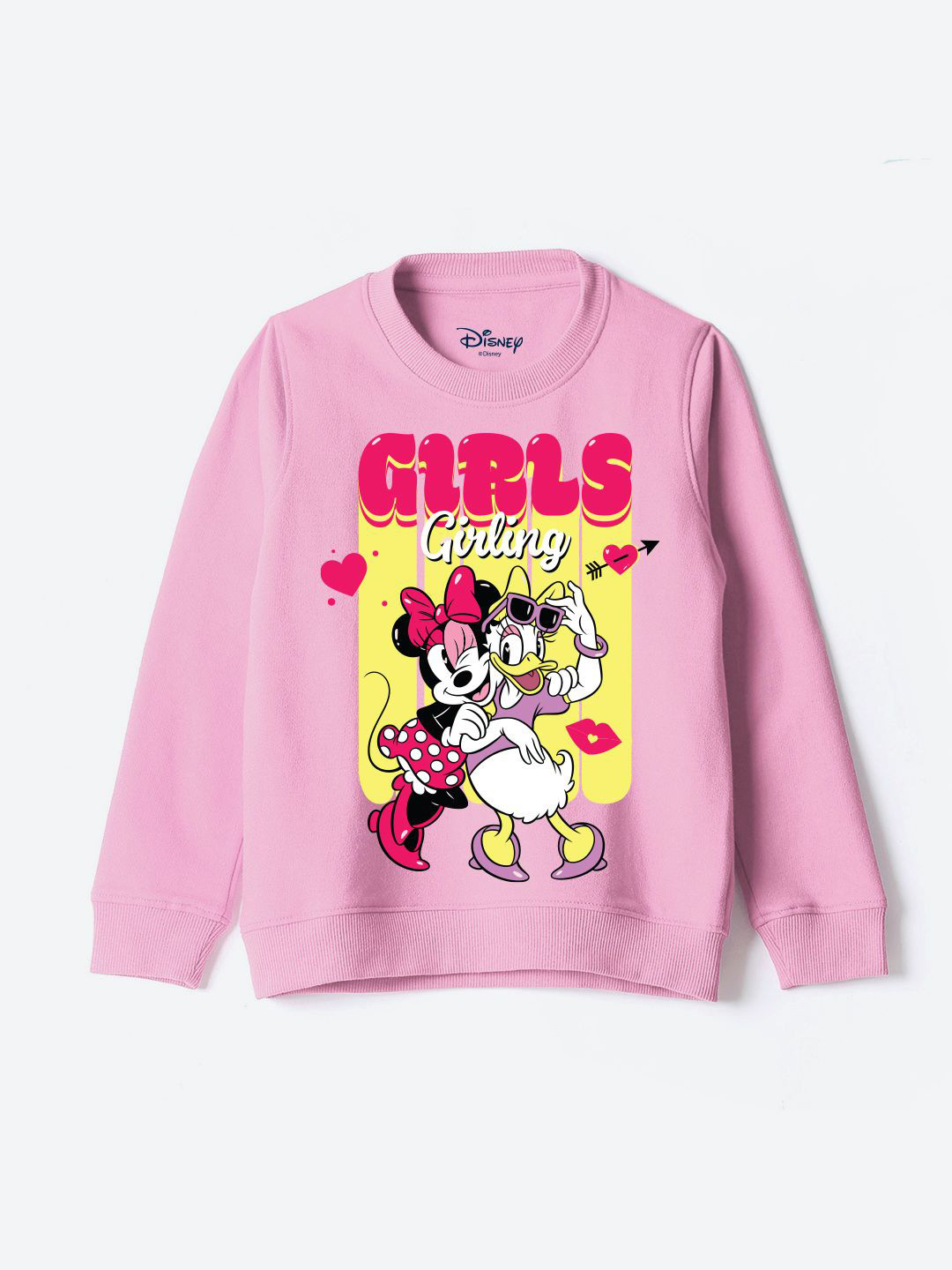 

YK Disney Girls Graphic Printed Round Neck Cotton Pullover Sweatshirt, Pink