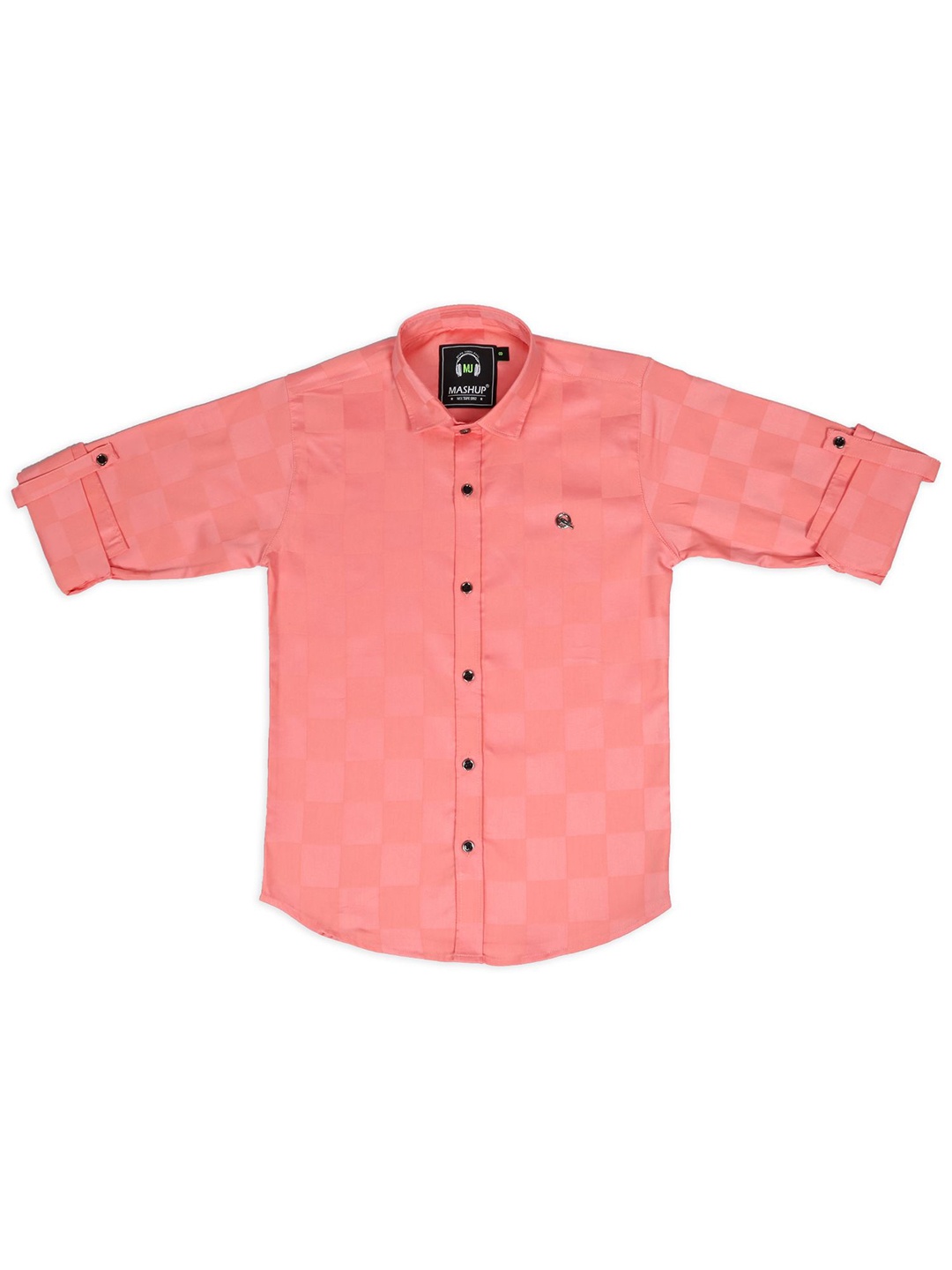 

MashUp Boys Classic Spread Collar Tartan Checked Cotton Casual Shirt, Peach