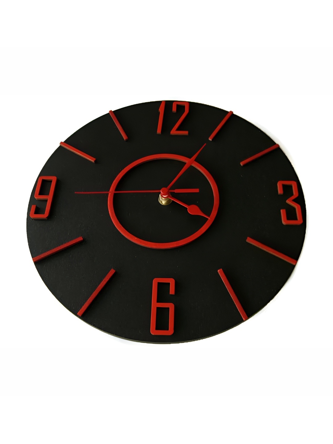 

QEZNEF Black & Red Analogue Wooden Contemporary Wall Clock