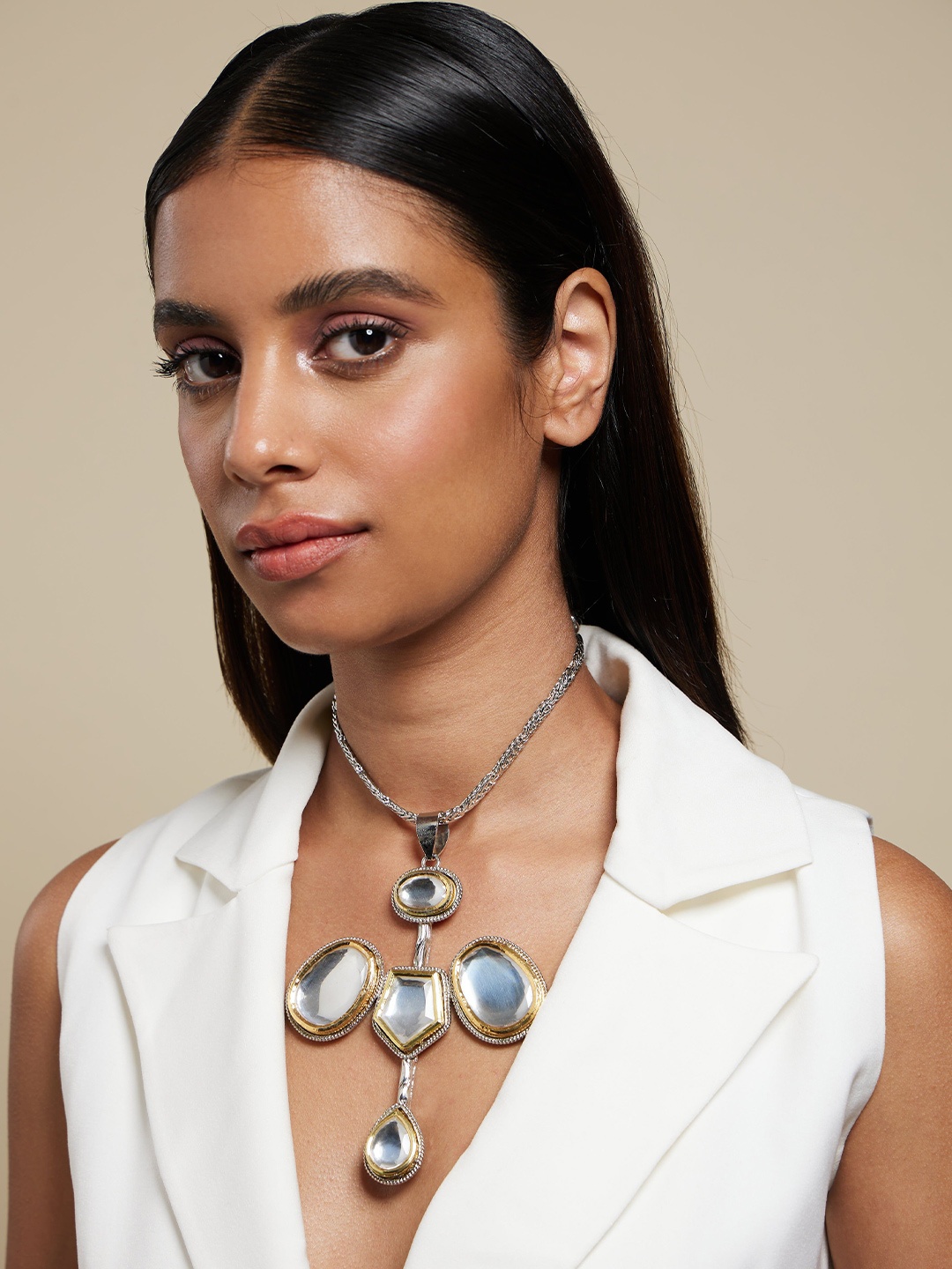 

VALLIYAN BY NITYA Rhodium-Plated Polki Vatician Necklace, Silver