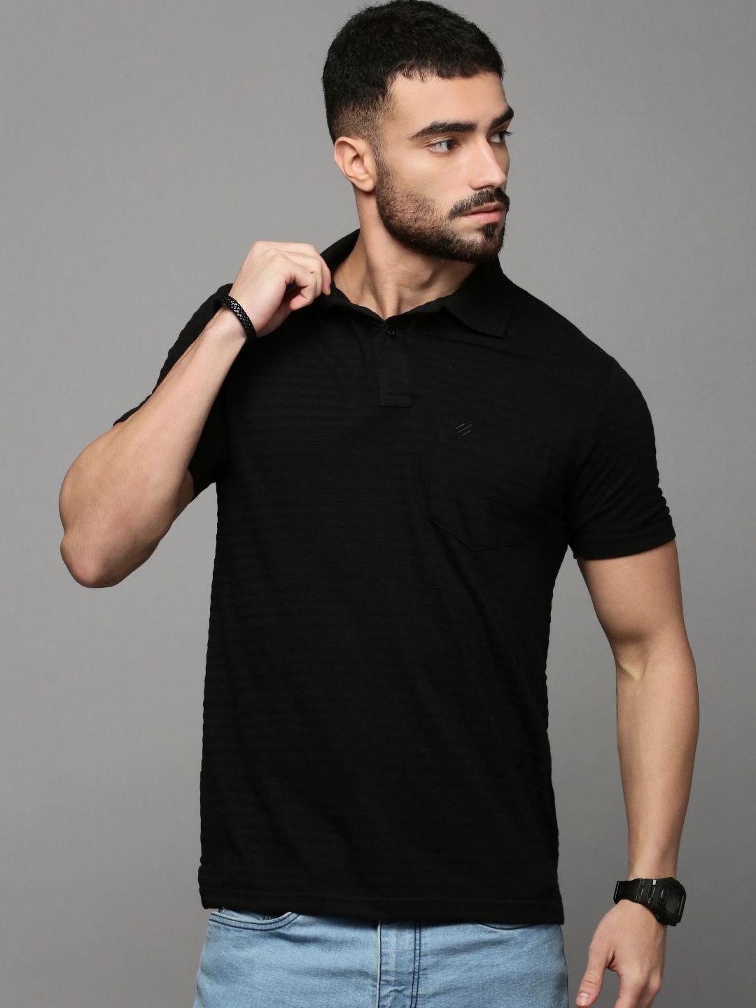 

ONN Men Solid Polo Collar Cotton T-shirt, Black