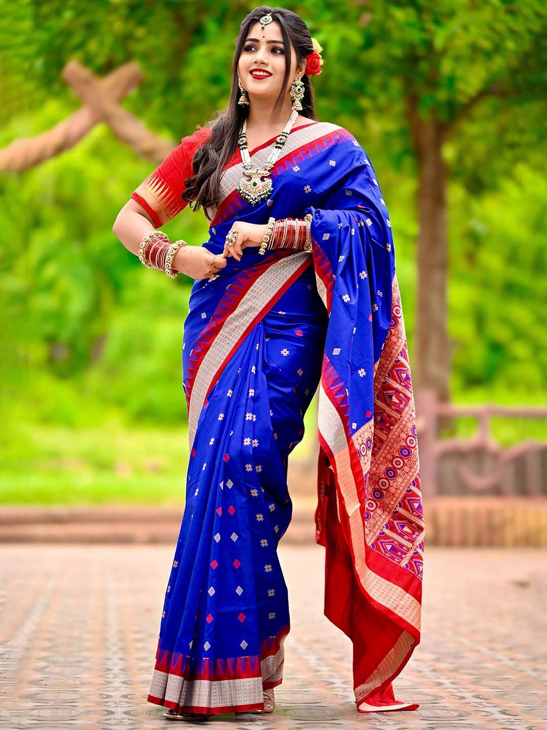 

Shopeezy Tex Fab Woven Design Zari Sambalpuri Saree, Blue