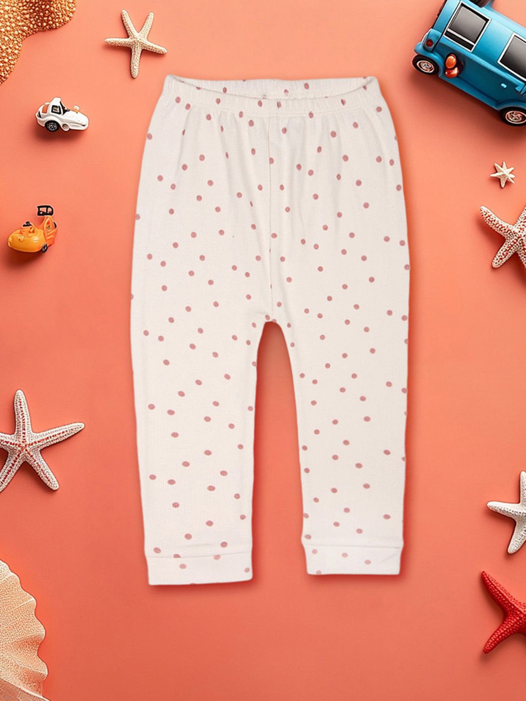 

INCLUD Infant Girls Polka Dot Printed Ribbed Joggers, Off white