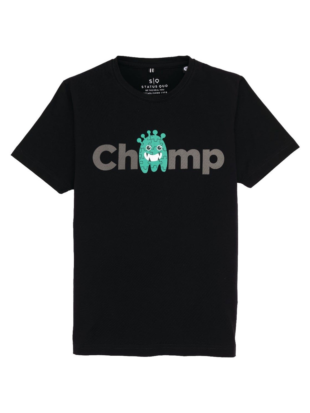 

Status Quo Boys Graphic Printed Round Neck Cotton T-shirt, Black
