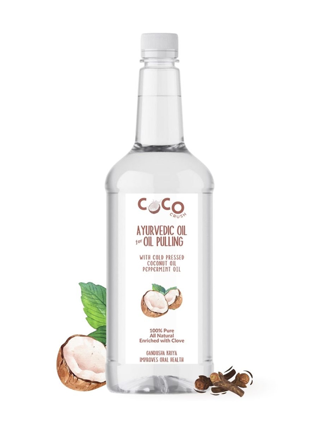 

Coco Crush Ayurvedic Virgin Coconut Oil For Oil Pulling Infused With Peppermint Oil -500ml, Transparent