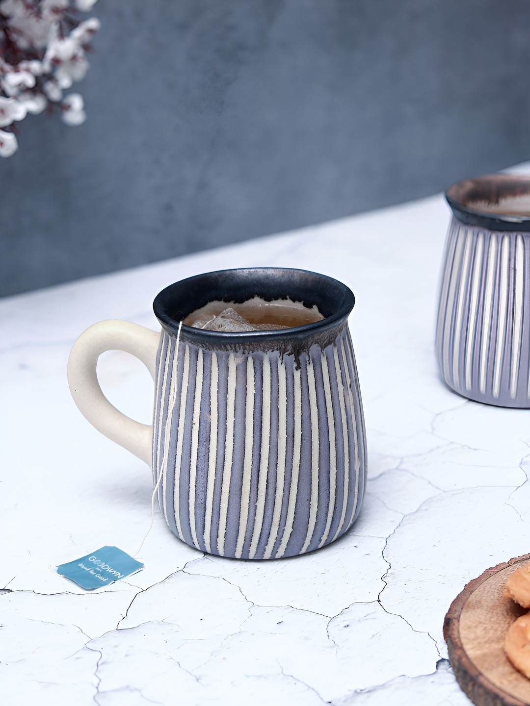

Unravel India Shades of Silver Beige & Blue 2 Pieces Printed Ceramic Matte Mugs