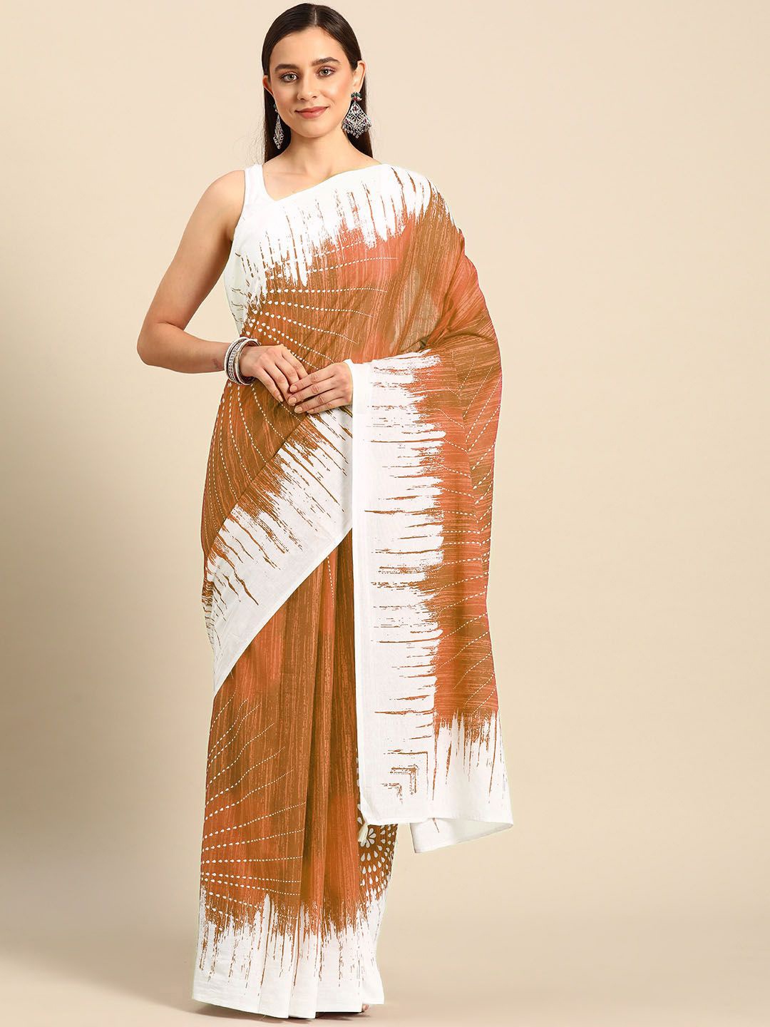 

BUTA BUTI Pure Cotton Printed Saree, Copper